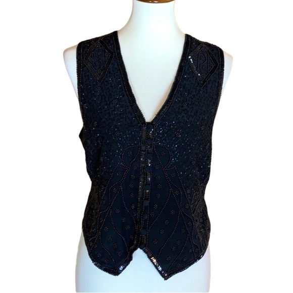 Spenser Jeremy black beaded silk vest Size Small - Picture 1 of 13